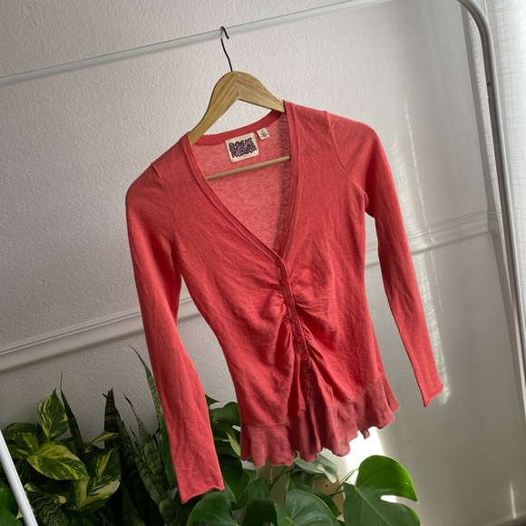 Anthropologie Sweaters - Anthropologie Roshe Netra Coral Fitted Cardigan